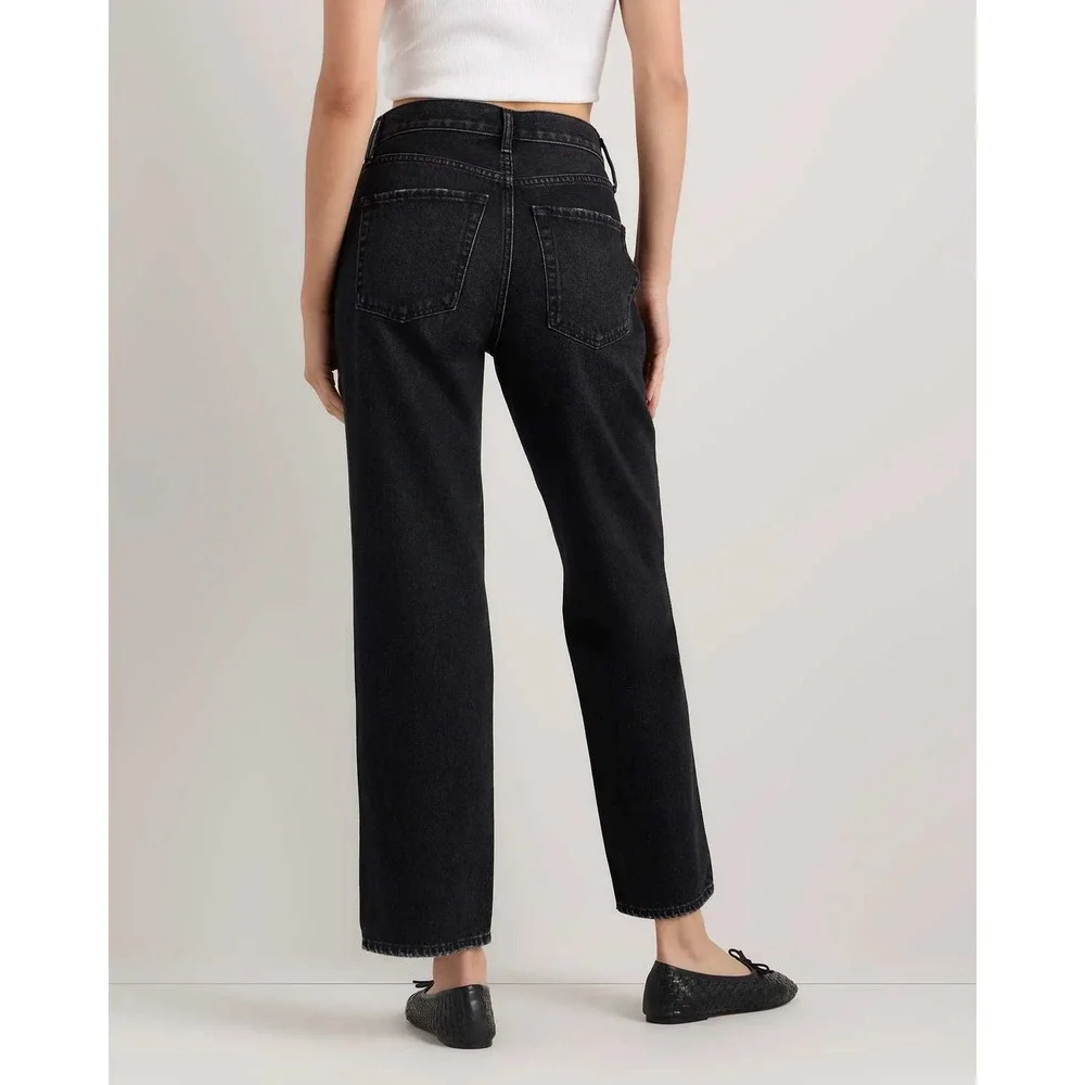 Quince Bella Rigid Straight Leg Jeans Graphite Black Denim Size 24 Inseam 26 NWT